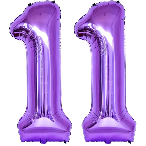 Image of Number 11 Purple Balloons 40 Inch Giant Purple Foil 11 Helium Balloons for 11th Purple Birthday Party Supplies 11th Anniversary Events Decorations