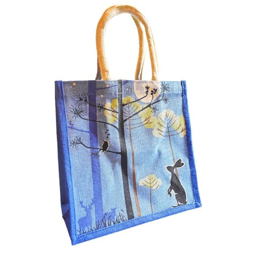 Sharedearth, borsa in iuta ecologica, 30 x 30 x 20 cm, stampata a mano in India, alternativa sostenibile alla plastica