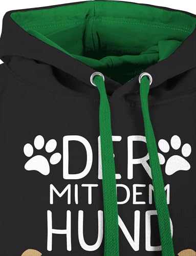 Pullover Herren Frauen Hoodie Kontrast zweifarbig - für - Der mit dem Hund geht - Geschenk Hundebesitzer Hundeliebhaber - XL - Schwarz/Grün - hoody damen hunde hundefan gassi fun-kapuzenpullover