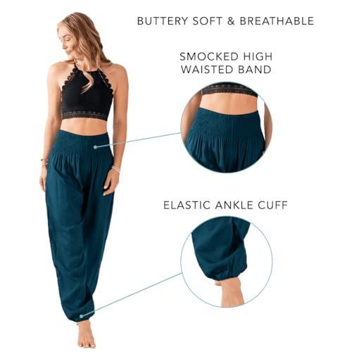Image of Lotus and Luna Women's Harem Pants Thai Pants for Beach & Lounge High Waisted Flowy Boho Pants Genie Pants Yoga Pants