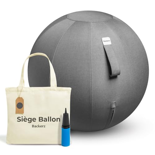 Backerz Siège Ballon 55cm - Balle intérieure PVC Résistante, Capacité 110kg, Caoutchouc, Housse Lin Doux Lavable - Chaise Ballon Ergonomique Bureau & Yoga, pour...