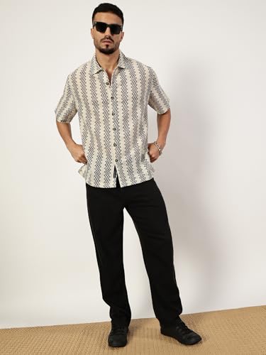 Image of Thomas Scott Men's | Geometric | Half Sleeve | Relaxed Fit | Cotton Poly Blend | Spread Collar | Casual Shirt
