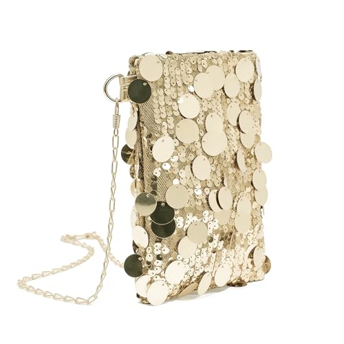 APMGONT Glitzer Pailletten Damen Handtasche Klein Umhängetasche Pailletten Damen Klein Sequin Handtasche Glitzer Kettentasche für Prom Party Bankett Alltag Einkauf (Gold)