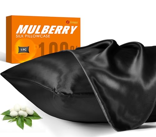 100% Mulberry Silk Pillowcase for Hair and Skin, 22 Momme Pure Natural Silk Pillow Case Both Sided with Zipper, Pillow Cover for Women Mom Men (Black, King 20''×36'')