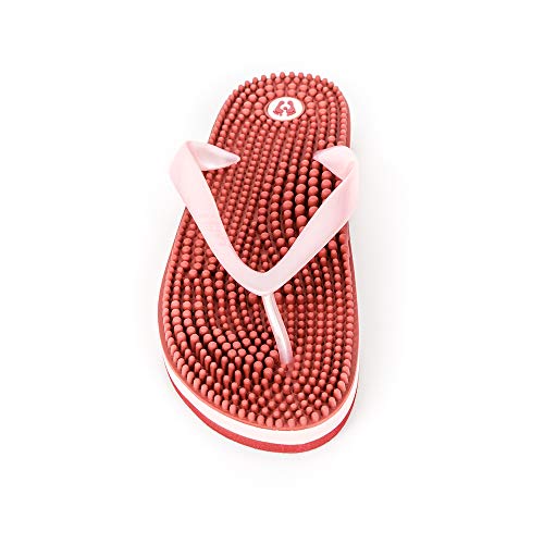 Revs Reflexology Massage & Acupressure Premium Flip Flops in Metallic Marsala & Pink for Ladies. Wear for Increased Blood Flow, Circulation, Energy, Recovery and Overall Better Health & Wellbeing.