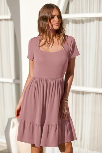 Image of Newshows Women's 2026 Summer Casual Square Neck Ruffle A Line Beach Vacation Sundress Work Business Dress with Pockets