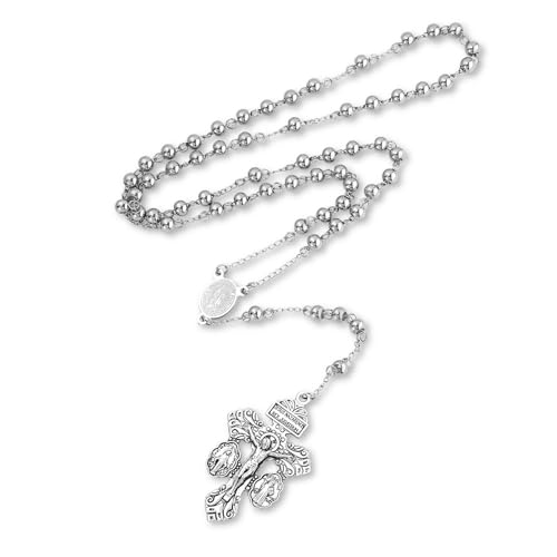 SANDOO Pardon Crucifix Necklace with Stainless Steel Rosary Beads - Cruz Del Perdon Catolica with St Benedict Medal,Crucifijo Del Perdon,Regalo Religioso Católico De Para Hombres Y Mujeres