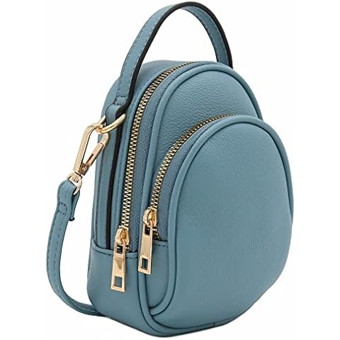 Two Compartment Phone Crossbody Mini Bag, Blue-grey, One Size Cover