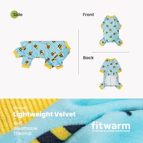 Image of Fitwarm Funny Bee Fleece Dog Pajamas, Warm Winter Dog Clothes for Small Dogs Boy Girl, Cozy Pet Onesie with Feet, Light Blue, Medium