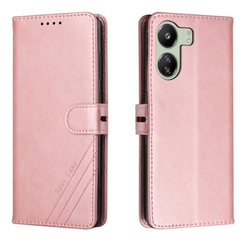 Étui portefeuille Redmi 13C en cuir PU rose idéal pour sécuriser vos cartes lors de vos sorties