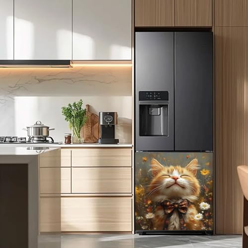 Imanes Adhesivos Gato De Flores Amarillas Cubierta Magnética para Lavavajillas Iman Adhesivo electrodomésticos Calcomanía Magnética para Lavadora Decoración Imanes Nevera 58x43 cm /2pcs