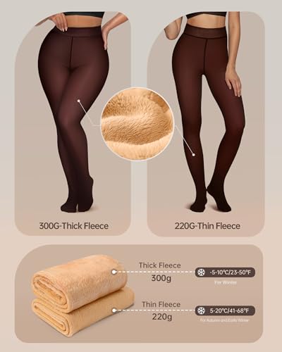 Image of OEAK Womens Fleece Lined Tights Sheer Fake Translucent Pantyhose Thermal Tights High Waisted Footed Leggings