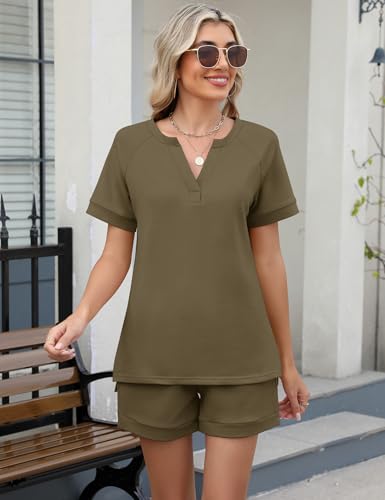Image of LOMON Womens Two Piece Sets Summer Lounge Sets Sweatsuit Shorts Set Casual Matching Sets