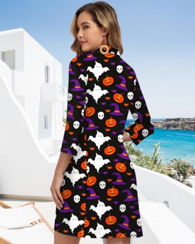 Image of WOWENY 3 /4 Sleeve Dress for Women with Pockets V Neck UPF 50+ Casual Sun Dress Breathable Quick Dry Beach Vacation