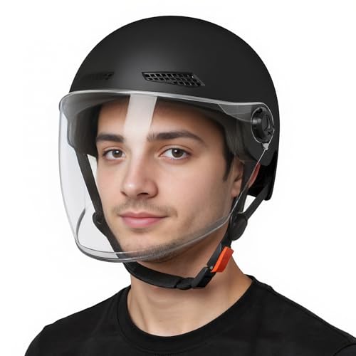 Medio casco: sombrero retro para el sol de cara abierta para motocicleta, cierre de hebilla de liberación rápida, correa segura para la barbilla | Mujeres Jóvenes Montar Motor Scooter Atv Bicicleta El