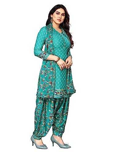 Image of Sidhidata Women's Women's Crepe Printed Patiyala Salwar Suit Dress Material Suit (DM Tree Seagreen Seagreen Unstitched)