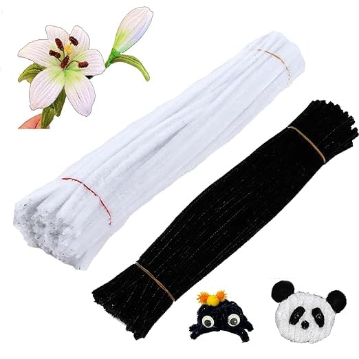 Image of 100Pc Pipe Cleaners Craft Set | Chenille Stem Fuzzy Sticks DIY Craft Supplies for Art Projects Activities, Decorations, Flower Making, Modeling & Sculpting (Black)