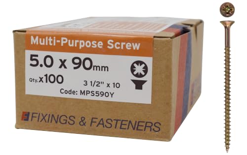 ForgeFix Multi-Purpose Single Thread Screws | 5.0 x 90mm | Zinc Yellow Passivated | Box 100