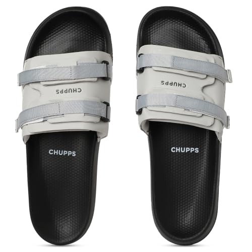 Image of CHUPPS Element Grey & Black Drift Orthopedic Slippers | Soft Footpharma Footbed | Breathable Ventilation Holes | Lightweight Flip Flops | Anti-Skid Chappals for Everyday For Mens