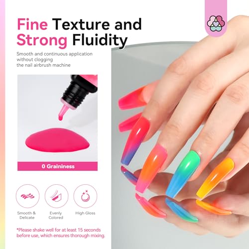 Image of SAVILAND Airbrush Gel Nail Polish Hema-Free: Dilution-Free Colorful Airbrush Nail,12 Colors 15ml Non-Acetone for Nails French Manicure DIY Salon & Party & Bar Social Nail Art