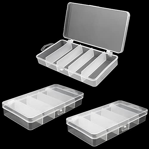 Fyess 3 Pack 5 Grid Plastic Fishing Tackle Storage Box Visible Bead Jewelry Making Findings Organizer Box,7.1