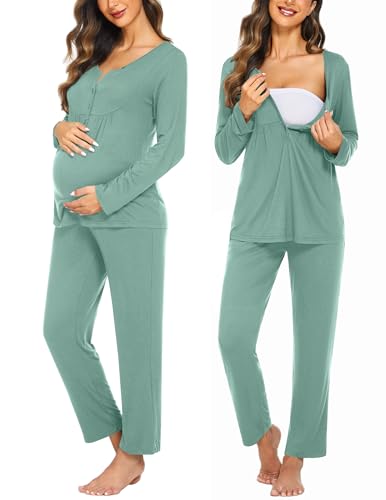 Image of Ekouaer Maternity Nursing Pajama Sets Labor Delivery Pjs Long Sleeve Breastfeeding Pajamas Pregnancy Sleepwear Set