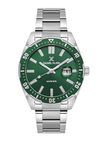 Image of Daniel Klein Men Analog Watch | Silver Case | Dark Green Dial | Silver Stainless Steel Strap | 44 mm | Water Resistant 5 ATM | DK.1.14195-3