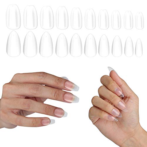 Clear Nails Tips Coffin Shape, 480PCS Cosics 2IN1 Glossy Clear Press On Nails Almond Stiletto & Ballerina Shape Medium with Storage Box, Artificial Acrylic False Fake Nail Art Tips for Women DIY
