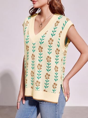 Image of Saodimallsu Womens V Neck Sweater Vest Oversized Ribbed Knit Sleeveless Casual Loose Fit Pullover Tank Top