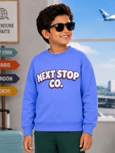 Image of KiddoPanti Boys Solid Round Neck Full Sleeve Fleece Sweatshirt | 60% Cotton 40% Polyester | Soft Warm Winter Pullover | Ribbed Cuffs & Hem | Casual Winter Sweatshirt for Kids