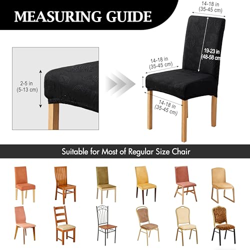 Image of Genina Waterproof Dining Chair Cover Set of 2,Kitchen Chair Cover,Black | Stretch Dining Room Chair Slipcovers with Leaf Jacquard,Removable Kitchen Chair Protector for Home,Restaurant,Banquet