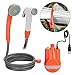 WADEO Ducha de camping con batería para camping, ducha exterior con bomba sumergible de 12 V, batería recargable de 2200 mAh, cable USB, manguera de 2 m