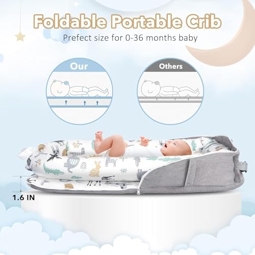 بيونتي سرير اطفال محمول من القطن قابل للطي والازالة والغسل، سرير بيونيك للاطفال الصغار لغرفة النوم، مثالي للسفر، هدايا لحديثي الولادة (بينك) (D)