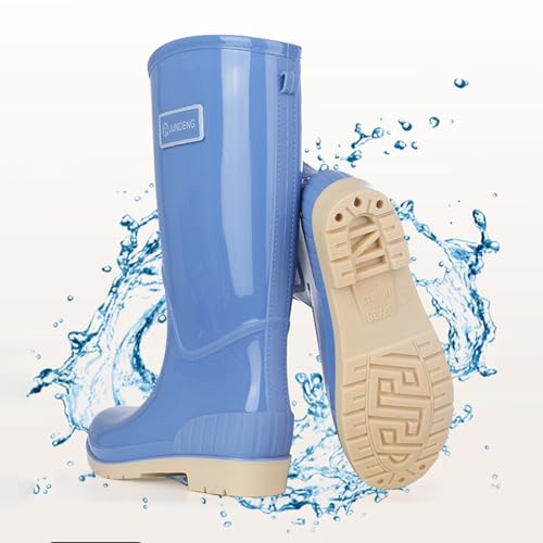 Generisch Gummistiefel Damen Hoch - Regenstiefel Rutschfest Regenschuhe Bunt weitschaftstiefel Wasserdicht Gumischtifel Breite Waden Gartenschuhe Atmungsaktiv Outdoor Hellblau 40