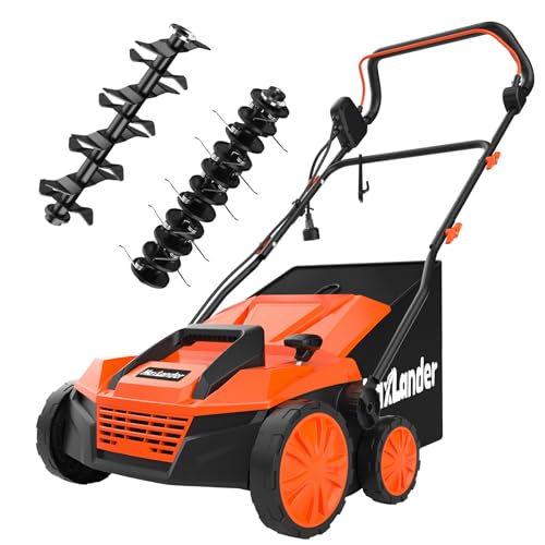 MAXLANDER 2-in-1 Electric Dethatcher and Scarifier, 15 Inch 13 Amp Corded Lawn Dethatcher with 5-Position Depth Adjustment, 45L Removable Collection Bag, Walk Behind Machine for Garden Yard Grass