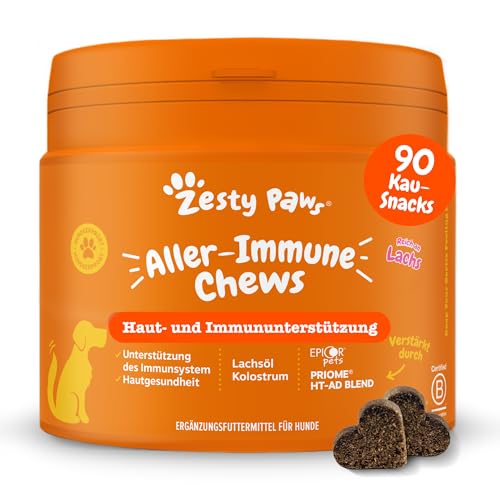 Zesty Paws Allergie & Immunität Chews | Nahrungsergänzungsmittel für Hunde | Für eine Gesunde Körperfunktion | Reich an Lachsöl Hunde & Omega 3 Öl | 90 STK
