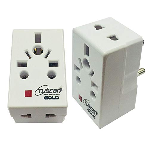 Hi-PLASST Multi Input (3-Way) 3-Pin Plug Multicountry Input Plug Adapter with Fuse for Imported Devices from UK, US, Australia,Japan,etc Plugs (White, 6.5×6.5×6.5 cm) (2)