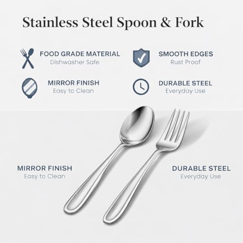 Image of Stainless Steel Table Spoons 16 cm | Mirror Finish | Rust-Resistant | Lightweight Daily Use Dinner Spoons | Dishwasher Safe | Cutlery Set for Home & Kitchen | Catering | Resturants (24 (Spoon+Fork))