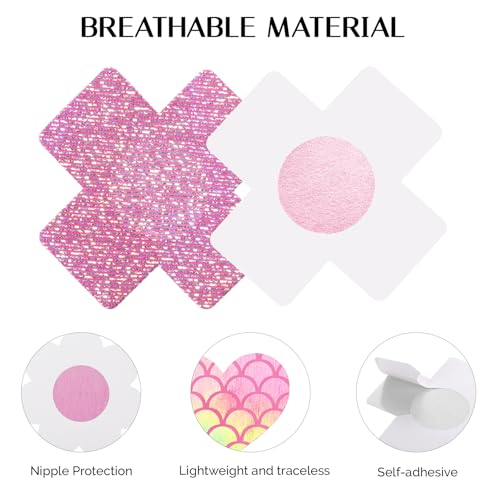 Image of Glitters Pasties Rave Pack Nipple Covers Stickers Disposable Sticky Breast Petals Bra Set for Women Rave Outfit Party
