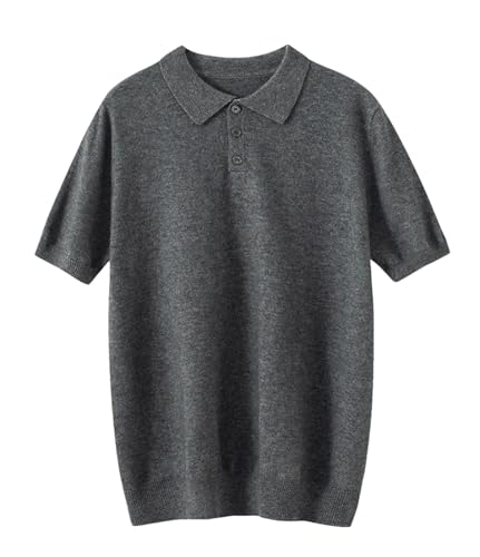 Men's 100 Percent Cashmere Short Sleeve Pullover Sweater Spring Summer Comfort Soft Business Knit Polo T-Shirt