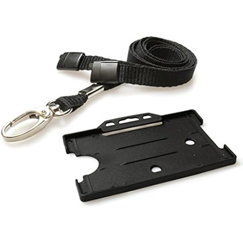 Customcard ltd® ID Card Holder and Lanyard Neck Strap with Lobster Metal Clip - Black Cover