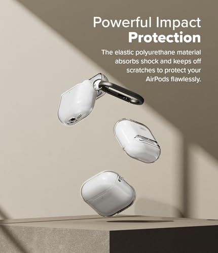 Image of Ringke Air Compatible with Airpods 4 Case Cover Transparent Soft Flexible Shockproof Anti-Scratch Slim Fit Protective Cover for Wireless Charging with Carabiner - Clear
