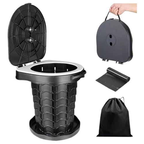 Kit de inodoro portátil, inodoro de camping portátil con tienda de privacidad plegable y 12 bolsas de inodoro, duchas exteriores y vestidores lavables (Negro)