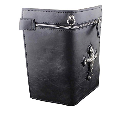 Men's Punk Skulls Cross ID Card Money Black Leather Zipper Wallet With A Chain3