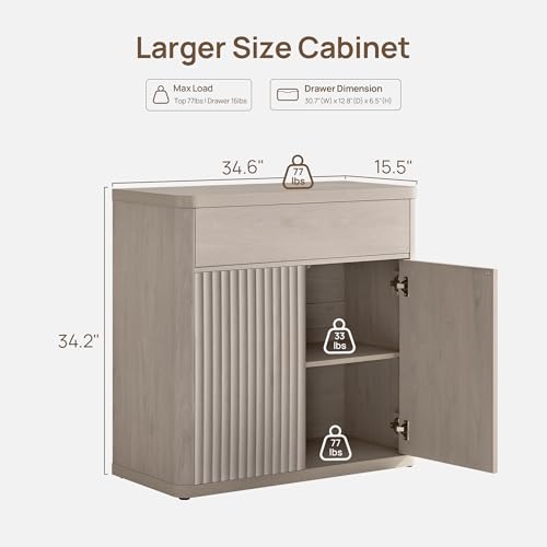 SICOTAS Buffet Cabinet with Storage - Accent Fluted Storage Cabinet with 2 Doors & 1 Drawer 34.6" Wide Modern Sideboard Credenza Large Buffet Table for Living Room Kitchen Dining Room Entryway Office - Image 3