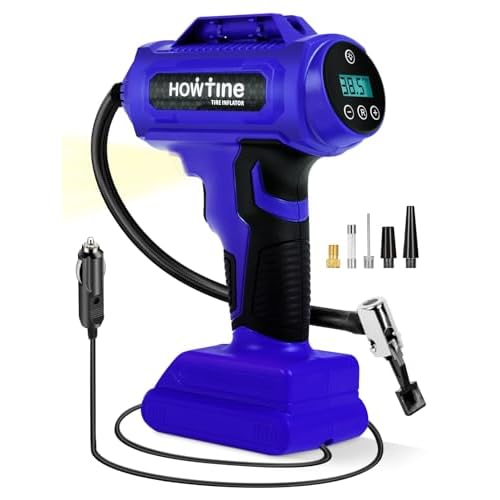Tire Inflator Portable Air Compressor – 12V DC 150 PSI Air Pump for Car Tires with Digital Pressure Gauge and Emergency Led Light, 10ft Corded Handheld Auto-off Car Tire Pump