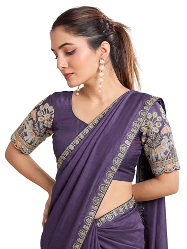 Image of Women's Saree with Heavy Embroidered Blouse & Border, Designer saree for Women