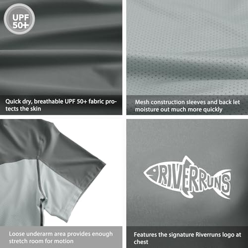 Riverruns Fishing T-Shirt Men’s UPF 50+ Sun Protection Fishing Shirt Short Sleeve Performance Tee #10063