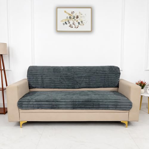 Image of Homerz Premium Rabbit Fur Sofa Cover with Anti-Skid Backing, Soft Plush Fabric Sofa Protector for Living Room Furniture (Grey, 7 (3+2+2) Seater, Seat Cover with Backrest)