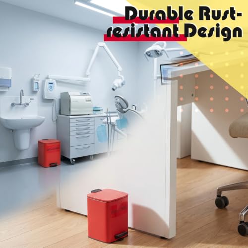 Image of Geiserailie 2 Set 1.6 Gallon Stainless Steel Biohazard Trash Can with Foot-operated Self-closing Lid, with Biohazard Labels & Bags for Lab Medical Hospital Industrial Infectious Waste Disposal, Square